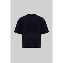 Machinist Erkek Basic Pamuklu Crop Oversize Tişört Lacivert