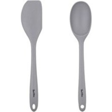 Empressco Gri Renkli Silikon Büyük Kaşık ve Spatula Seti, Dayanıklı ve Pratik Kullanım