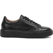 Celal Gültekin Erkek Siyah Kalın Tabanlı Siyah Deri Sneaker