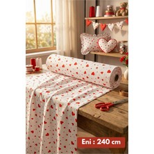 Morlay %100 Pamuk Kırmızı Kalpli Poplin Kumaş En: 240 cm Nevresim, Çarşaf, Yastık Kılıfı, Elbise ve Çanta