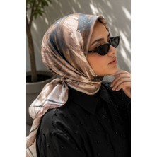 Ebru Tesettür Pastel Çiçek Desen Eşarp Serisi Sütlü Kahve