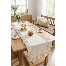 Morlay Ham Naturel Fırfırlı Keten Runner - 40X150 cm