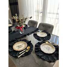 Morlay 7 Parça Fırfırlı Sofra Sunum Seti 6 Adet Amerikan Servisi Supla + 1 Adet Fırfırlı Runner - 40X150 cm