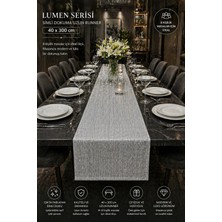 Morlay Lumen Serisi | Silver 40X300 cm Simli Dokuma Uzun Runner Modern Lüks Masa Örtüsü 8-10 Kişilik