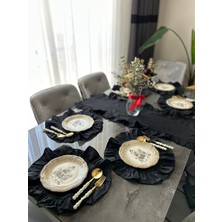 Morlay 7 Parça Fırfırlı Sofra Sunum Seti 6 Adet Amerikan Servisi Supla + 1 Adet Fırfırlı Runner - 40X110 cm