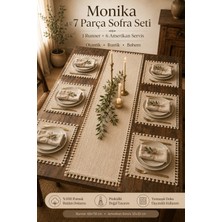 Morlay 7 Parça Monika Sofra Seti 1 Runner 6 Amerikan Servis Supla %100 Pamuklu Buldan Kumaşı Püsküllü Bohem