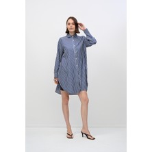 HANIQA Yan Yırtmaçlı Çizgili Gömlek