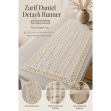 Morlay Dantel Kenarlı Özel Dokulu Güpürlü Runner 50X100 cm Dekoratif Masa Örtüsü