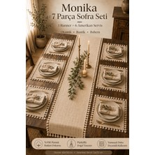 Morlay 7 Parça Monika Sofra Seti 1 Runner 6 Amerikan Servis Supla %100 Pamuklu Buldan Kumaşı Püsküllü Bohem