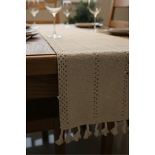 Morlay Vintage | Örgü Dokuma Püsküllü Runner - Rustik Çeyizlik Sofra ve Masa Sunum Örtüsü 30X130CM