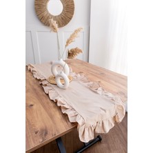 Morlay Naturel Kahve Fırfırlı Keten Runner - 40X150 cm