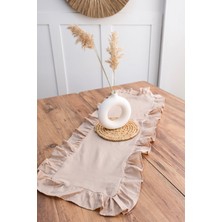 Morlay Naturel Kahve Fırfırlı Keten Runner - 40X110 cm