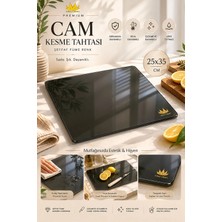 Cam Kesme Tahtası Şeffaf Füme Renk Temperli Cam Isıya Dayanıklı Kırılmaya Dayanıklı 25*35 cm