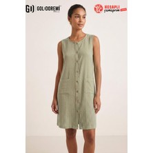 Gd Goldoremi Premium Kadın Rahat Kolsuz Düğmeli Cepli Casual %100 Pamuk Ince Müslin Dokuma Elbise