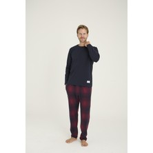 Gd Goldoremi Premiumseri Erkek %100 Pamuklu Rahat Kalıp 0 Yaka Ekose Desenli Uzun Kollu Pijama Takım