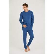 Gd Goldoremi Premium Serisi Erkek %100 Pamuklu Rahat 0yaka Uzun Kollu Paçaları Manşetli Pijama Takım