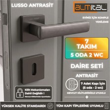 ALMITAL Lusso Antrasit 5 Adet Oda 2 Adet Wc Kare Rozetli Kapı Kolu Set