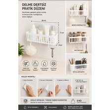 Kendinden Yapışkanlı Banyo Rafı 26X11X9 cm Delmeden Montaj Mutfak Düzenleyici Organizer Duvar Rafı Çok Amaçlı B