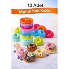 Silvora Silikon Mini Kek Kalıbı, Muffin Kalıbı, Tekrar Kullanılabilir, Yapışmaz-12 Adet