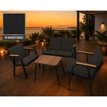 Duru 2-1-1 Bahçe Balkon Mobilyası,sehpalı,siyah Iskelet,kumaş Rengi 01 Antrasit