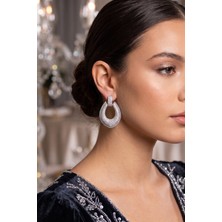Clariss Gümüş Renk Zirkon Taşlı Damla Halka Model Kadın Abiye Küpe
