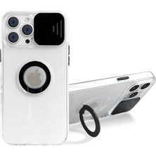 Nevamel Ally iPhone 12 Pro Max Kılıf Sürgülü Kamera Lens Korumalı Yüzük Standlı Silikon KILIF-(5775)