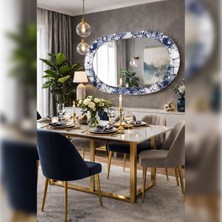 Decorita Dekor Camı ve Ayna | Lacivert Motifli Sanatsal Dekoratif Ayna  | 110CM x 70CM