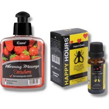 Erdo Ticaret Caas Çilek Aromalı  Isıtıcılı Cinsel Masaj Yağı 100 ml + Happy Kadınlara Özel Damla