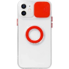 Nevamel Ally iPhone 12 Mini 5.4inç Kılıf Sürgülü Kamera Lens Korumalı Yüzük Standlı Silikon KILIF-(5775)