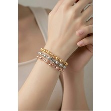4you Takı Perla Metal Bileklik | 3 Lü Set Altın-Gümüş-Rose Renkli Küçük  Kelepçe Bileklik