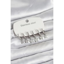 Luord-Store 316L Çelik Gümüş Renk 6'lı Set Yıldız Model Kadın Küpe