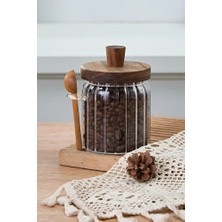 Empressco 450 ml Akasya Kapaklı Kaşıklı Cam Saklama Kabı, Pratik ve Şık Tasarım