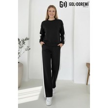 Gd Goldoremi 040 Modal Kadın Şerit Detaylı Kolları Manşetli Bol Kesim Eşofman Takım