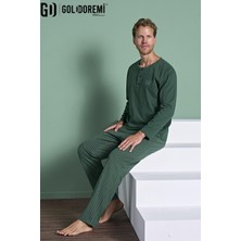 Gd Goldoremi Erkek Düğmeli Yaka Şerit Detaylı Düğmeli Yaka Uzun Kollu Pijama Takım