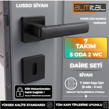 ALMITAL Lusso Siyah 5 Adet Oda 2 Adet Wc Kare Rozetli Kapı Kolu Set