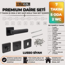 ALMITAL Lusso Siyah Oda Kapı Kolu Seti 5 Oda 2 Wc Kare Rozetli