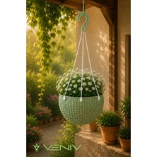Veniv Rattan Desenli Askılı Saksı 2 Litre – Alt Tablalı Dekoratif Saksı