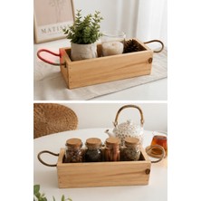 Kuzeylina Çok Amaçlı Ahşap Dekoratif Düzenleyici Sepet 30X14 cm | Doğal Çam Ağacı | Jüt Ip Kulplu