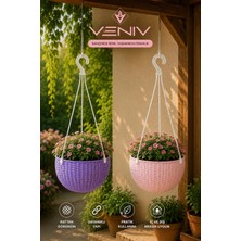 Veniv 2’li Alt Tabaklı Askılı Rattan Saksı Seti | Dekoratif ve Şık Tasarım
