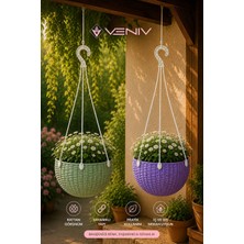 Veniv 2’li Alt Tabaklı Askılı Rattan Saksı Seti | Dekoratif ve Şık Tasarım