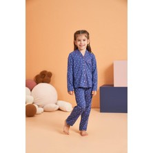 Pjs Kız Çocuk Kalpli Önden Düğmeli Gömlek Yaka Uzun Kollu Pijama Takım