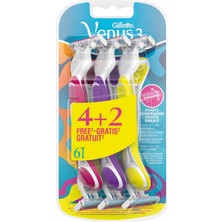 Gillette Venus 3 Renkli Kadınlar için Tek Kullanımlık Tıraş Bıçağı - Pürüzsüz Kayma ve Az Tahriş, 6'lı Paket