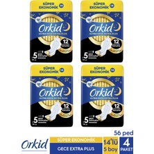 Orkid Ultra Gece Hijyenik Ped Extra Plus 5 Boy 14 Adet x 4 Paket - Süper Ekonomik, Gün Boyu Konfor ve Sızıntı Önleyici Teknoloji ile