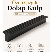 Badem10 Özen Çizgili Mat Siyah Metal (160 mm - 16 Cm) Çekmece Kulbu Mobilya Dolap Dolabı Kulpu Kulpları