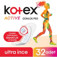 Kotex Active Ultra İnce Günlük Ped 32 Adet Flexfit Teknolojisi ile Konforlu Kullanım