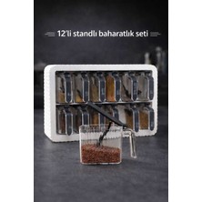 Empressco 12L Standlı Kendinden Yapışkanlı Kaşıklı Beyaz Baharatlık Takımı
