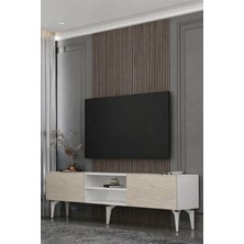 Dekortis Home Dekor 180DHDTSR1BTA Sadem Tv Sehpası,ünitesi Beyaz-Traverten-Altın