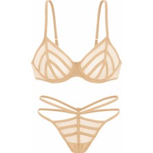 Wonna Saten Biyeli Tül Sütyen Tanga Takım - Kapsız - Fashion - 2566 - Ten