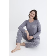 Gd Goldoremi 790-31 Kadın Düğmeli Yaka Uzun Kollu Pijama Takım