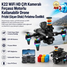Hızlı Store K22 WiFi HD Çift Kameralı Fırçasız Motorlu Katlanabilir Drone Frizbi (Uçan Disk) Fırlatma Özellikli